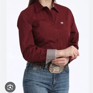 Cinch Burgundy Shirt with Patterned Cuffs